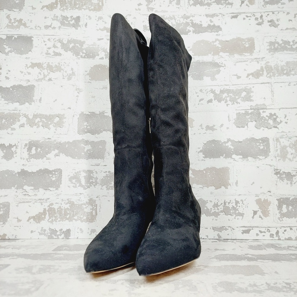 NEW Nordstrom Rack Pailley Black Faux Suede Pointed Toe Kitten Heel Boots M730 - Picture 2 of 12